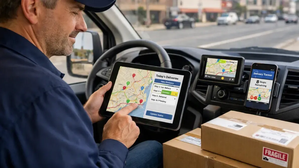 Driver managing last-mile delivery logistics and shipment tracking for a New Jersey business.